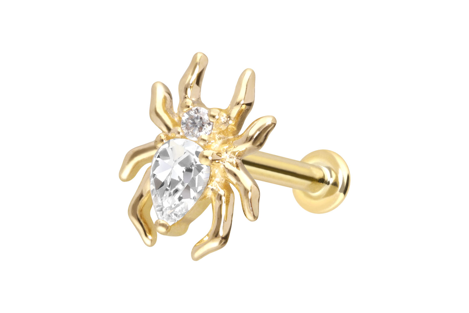 14 Karat Gold Labret Piercing mit Push Fit MOISSANIT-SPINNE